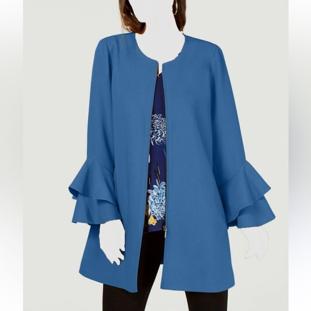 EXCELLENT CONDITION BEAUTIFUL BLUE BAGATELLE HERITAGE COAT RUFFLE SLEEVES SMALL